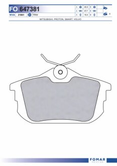 Колодки гальмівні дискові ЗАДН MITSUBISHI CARISMA 1,8 1,9 00-, COLT 1,1 1,3 1,5 04-, SPACE STAR 1,3 -ua FOMAR FO 647381