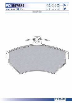Колодки гальмівні дискові ПЕРЕДН AUDI A4 1.6-3.0 00-04, VW PASSAT 1.6-1.9 96-00 -ua FOMAR FO 647681