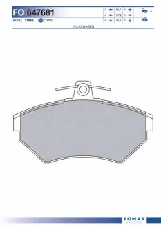 Колодки гальмівні дискові ПЕРЕДН AUDI A4 1.6-3.0 00-04, VW PASSAT 1.6-1.9 96-00 -ua FOMAR FO 647681