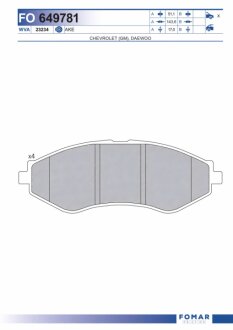 Колодки гальмівні дискові ПЕРЕДН CHEVROLET LACETTI 05-, DAEWOO NUBIRA 97-, DAEWOO LANOS 97- (14') -ua FOMAR FO 649781
