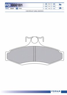 Колодки гальмівні дискові ЗАДН DAEWOO/CHEVROLET LEGANZA,NUBIRA,TACUMA 1.6I,2.0I 16V 97.02-,02.01- -ua FOMAR FO 666181