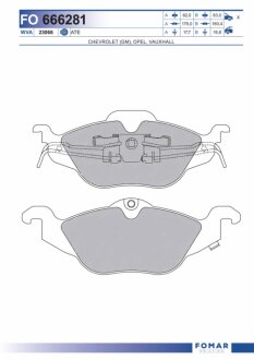 Колодки гальмівні дискові ПЕРЕДН OPEL ASTRA G 1.2I, 1.4I, 1.6I, 1.7TD, 1.8I, 2.0I, 2.0 TDI 08.98-, Z -ua FOMAR FO 666281