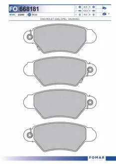 Колодки тормозные дисковые задние OPEL ASTRA G 1.2 16V - 2.0 16V 2.0TDI -04,ZAFIRA 1.8 16V - 2.2TDI 16V FOMAR FO 668181