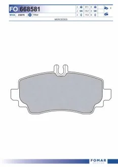 Колодки гальмівні дискові ПЕРЕДН MERCEDES A140, A160, A170, A19 -ua FOMAR FO 668581