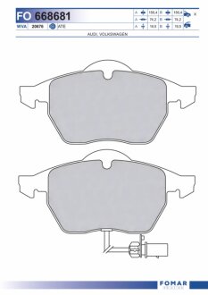 Колодки гальмівні дискові ПЕРЕДН AUDI A4 00-.A6 97-05,SKODA SUPERB 02-,VW PASSAT 00-05 FOMAR FO 668681
