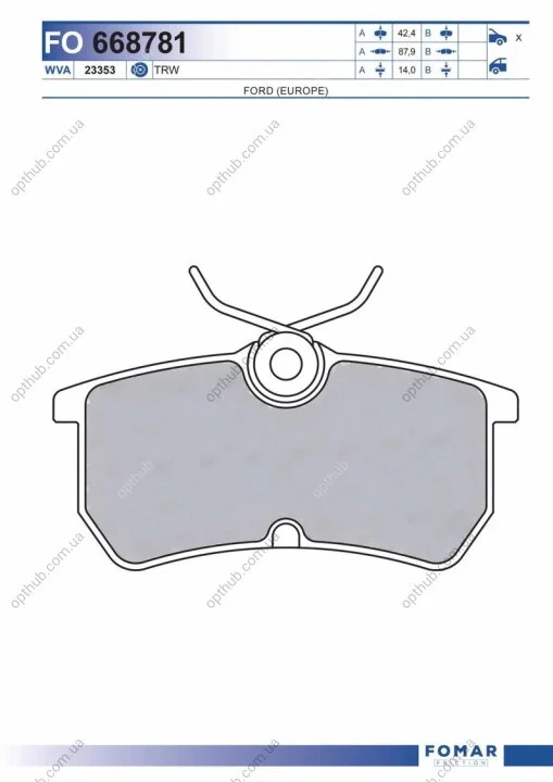 Колодки тормозные дисковые задние FORD FOCUS 1.4I, 1.6I, 1.8I, 1.8 TDI, 2.0I 98- FOMAR FO 668781 (фото 1)