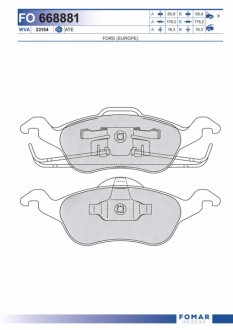 Колодки гальмівні дискові ПЕРЕДН FORD FOCUS 1.4I, 1.6I, 1.8I, 1.8 TDI, 2.0I 10.98- -ua FOMAR FO 668881