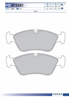 Колодки гальмівні дискові ПЕРЕДН BMW E36 (3 SERIES) 1.6I, 1.8I, 1.9, 2.0I, 2.3I, 2.5I 1.8TD 12.90-09 -ua FOMAR FO 672581