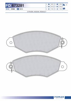 Колодки гальмівні дискові ПЕРЕДН RENAULT KANGOO EXPRESS 1.2-1.9D 97-,NISSAN KUBISRAR 1.2-1.6 16V 03- -ua FOMAR FO 673281