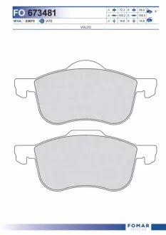 Колодки гальмівні дискові ПЕРЕДН VOLVO S60 S80 98-,V70 00-,XC70 -07 -ua FOMAR FO 673481