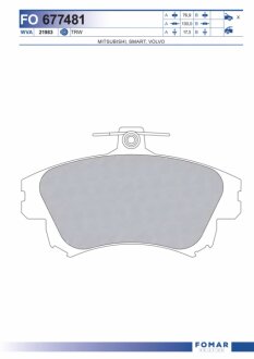 Колодки гальмівні дискові ПЕРЕДН R=15' MITSUBISHI CARISMA 95-06, COLT 04-, VOLVO S40 95-04 -ua FOMAR FO 677481