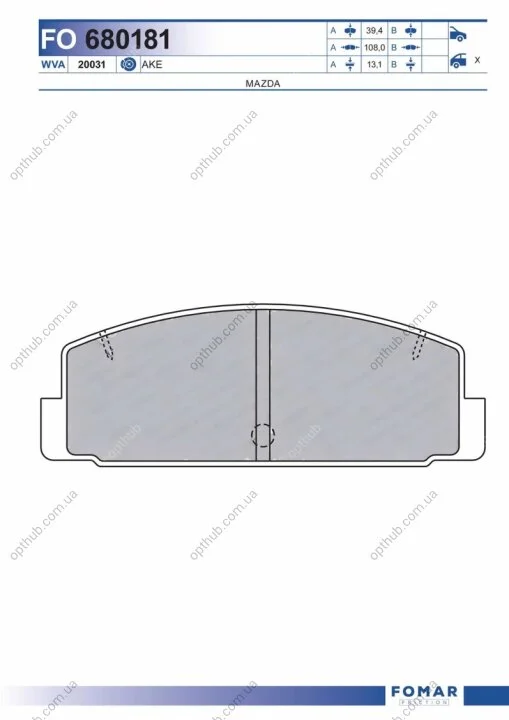 Колодки тормозные дисковые задние MAZDA 323 626 MAZDA6 97- FOMAR FO 680181 (фото 1)