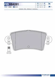 Колодки гальмівні дискові ЗАДН NISSAN INTERSTAR 1.9TD-3.0TD DCI 80-140 02-,OPEL MOVANO,RENAULT MASTE -ua FOMAR FO 684281