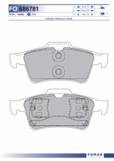 Колодки гальмівні дискові ЗАДН RENAULT LAGUNA II 1.6I 16V,1.8 16V,1.9 DTI, 1.9 DCI, 2.0, 2.0 16V, 2. -ua FOMAR FO 686781