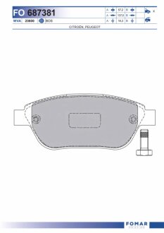 Колодки гальмівні дискові ПЕРЕДН CITROEN BERLINGO 00-. XSARA PICASSO 00-. PEUGEOT 307. PARTNER 00- FOMAR FO 687381