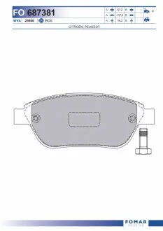 Колодки гальмівні дискові ПЕРЕДН CITROEN BERLINGO 00-. XSARA PICASSO 00-. PEUGEOT 307. PARTNER 00- FOMAR FO 687381