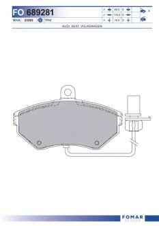 Колодки гальмівні дискові ПЕРЕДН AUDI A4 1.6-3.0 00-04, VW PASSAT 1.6-1.9 96-00 -ua FOMAR FO 689281