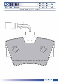 Колодки тормозные дисковые задние SEAT ALHAMBRA 00-, VW SHARAN 00-, TRANSPORTER (T4) 90-03 FOMAR FO 691181
