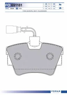 Колодки гальмівні дискові ЗАДН SEAT ALHAMBRA 00-, VW SHARAN 00-, TRANSPORTER (T4) 90-03 -ua FOMAR FO 691181