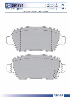 Колодки тормозные дисковые задние KIA VENGA;OPEL ASTRA,COMBO,MERIVA,ZAFIRA 98- FOMAR FO 691781