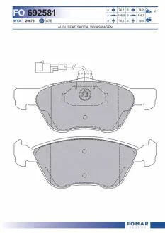 Колодки гальмівні дискові ПЕРЕДН AUDI A3/TT 01.2001-,VW BORA/GOLF IV/PASSAT/VENTO 01.1992-,SKODA OCT -ua FOMAR FO 692581