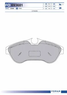 Колодки гальмівні дискові ПЕРЕДН CITROEN C3 1.4 16V 1.6 16V 02- -ua FOMAR FO 693681