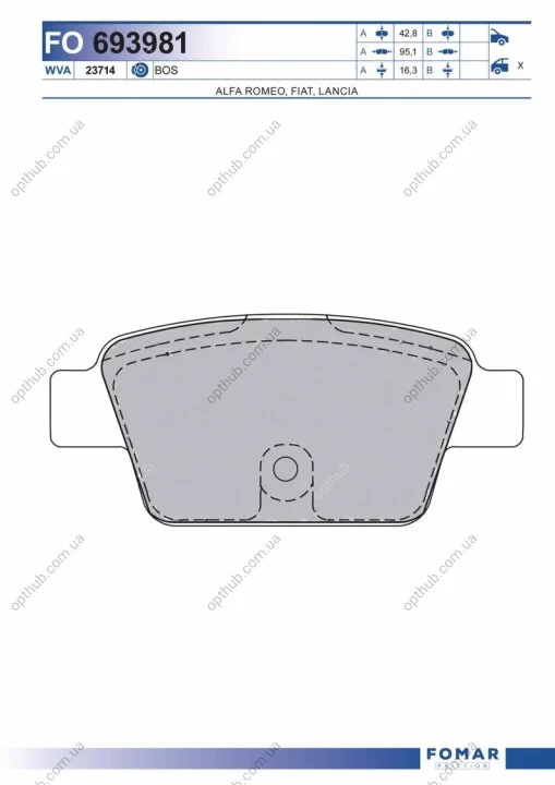 Колодки гальмівні дискові ЗАДН FIAT STILO 1.2-2.4 01-;FIAT MULTIPLA 02- -ua FOMAR FO 693981 (фото 1)