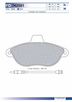 Колодки гальмівні дискові ПЕРЕДН CITROEN EVASION 94-,JUMPY 95-,FIAT SCUDO 96-,KIA SPORTAGE 94-97,PEU -ua FOMAR FO 742581