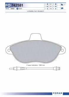 Колодки гальмівні дискові ПЕРЕДН CITROEN EVASION 94-,JUMPY 95-,FIAT SCUDO 96-,KIA SPORTAGE 94-97,PEU -ua FOMAR FO 742581