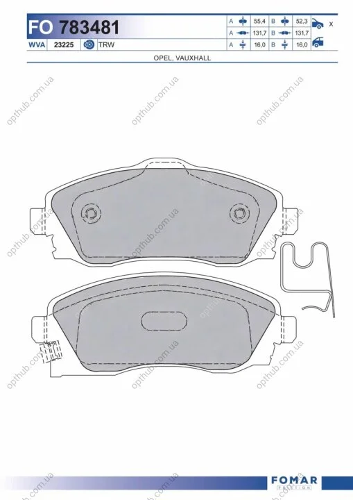 Колодки гальмівні дискові ПЕРЕДН OPEL COMBO 1.3-1.7 01-,CORSA C 00-,MERIVA 1.4-1.6 04-2010 -ua FOMAR FO 783481 (фото 1)