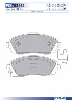 Колодки гальмівні дискові ПЕРЕДН OPEL COMBO 1.3-1.7 01-,CORSA C 00-,MERIVA 1.4-1.6 04-2010 -ua FOMAR FO 783481