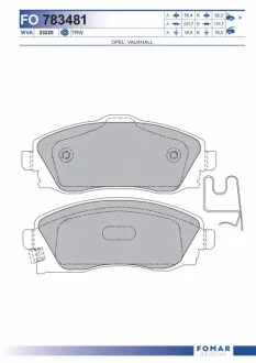 Колодки гальмівні дискові ПЕРЕДН OPEL COMBO 1.3-1.7 01-,CORSA C 00-,MERIVA 1.4-1.6 04-2010 -ua FOMAR FO 783481