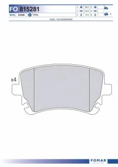 Колодки гальмівні дискові ЗАДН AUDI A4 04-08. A6 04-11. A8 02-10 -ua FOMAR FO 815281