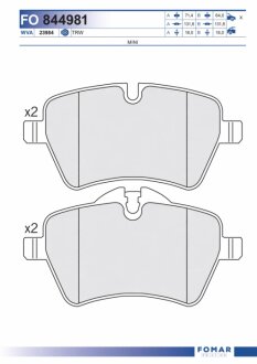 Колодки гальмівні дискові ПЕРЕДН MINI MINI COOPER 01-,CLUBMAN 07- -ua FOMAR FO 844981