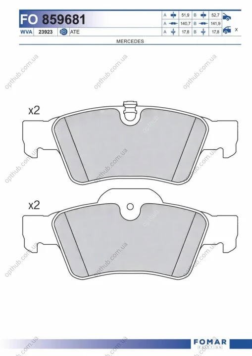 Колодки гальмівні дискові ЗАДН MB G-CLASS 2012 -, GL-CLASS 2006 -, M-CLASS 2005 -, R-CLASS 2006 - -ua FOMAR FO 859681 (фото 1)