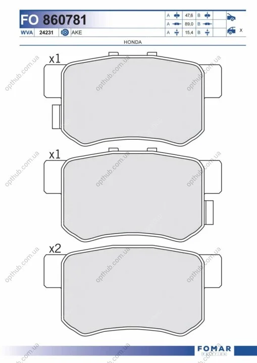Колодки гальмівні дискові ЗАДН HONDA ACCORD IX 2.2I-DTEC 2.4I 08- FOMAR FO 860781 (фото 1)