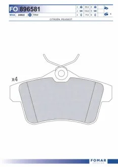 Колодки гальмівні дискові ЗАДН PEUGEOT 3008,5008 1.6 2.0 09-;CITROEN C4 1.4 1.6 09-,DS4 1.6 2.0 2011 -ua FOMAR FO 896581