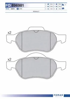 Колодки гальмівні дискові ПЕРЕДН RENAULT CLIO, GRAND SCENIC, MEGANE, SCENIC 1.4-2.0 02- -ua FOMAR FO 896981