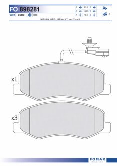 Колодки гальмівні дискові ЗАДН OPEL MOVANO B 2.3CDTI 2010-,RENAULT MASTER IV 2010- -ua FOMAR FO 898281