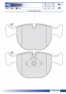 Колодки гальмівні дискові ПЕРЕДН BMW 5 SERIES (E39) 95-03, 7 SERIES (E38) 94-01, X5 (E53) 00- -ua FOMAR FO 900081