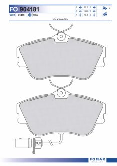 Колодки гальмівні дискові ПЕРЕДН VW TRANSPORTER IV 01.1996- -ua FOMAR FO 904181