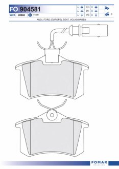 Колодки гальмівні дискові ЗАДН SEAT ALHAMBRA 04.1996-,FORD GALAXY 02.2003-,VW SHARAN 04.2000- -ua FOMAR FO 904581