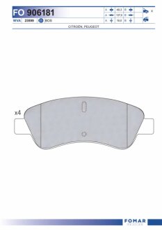 Колодки гальмівні дискові ПЕРЕДН CITROEN BERLINGO 97-. XSARA 96-. PEUGEOT 206 99-. 307 00-. PARTNER -ua FOMAR FO 906181