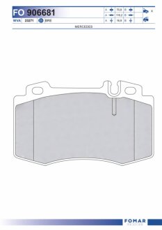 Колодки гальмівні дискові ПЕРЕДН MB W 163 (M CLASS) 4.3, 55AMG 02.98-, W 220 (S CLASS) 2.8, 3.2, 3.2 -ua FOMAR FO 906681