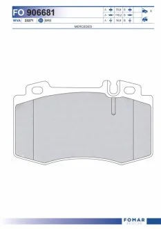 Колодки гальмівні дискові ПЕРЕДН MB W 163 (M CLASS) 4.3, 55AMG 02.98-, W 220 (S CLASS) 2.8, 3.2, 3.2 -ua FOMAR FO 906681