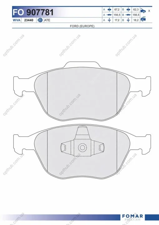 Колодки гальмівні дискові ПЕРЕДН FORD FIESTA V 05-,FOCUS 02-04,TOURNEO CONNECT 1.8 02-,TRANSIT CONNE -ua FOMAR FO 907781 (фото 1)