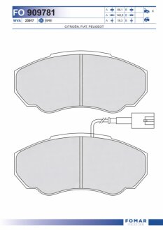 Колодки гальмівні дискові ПЕРЕДН PEUGEOT BOXER 04.2002-,FIAT DUCATO 04.2002-,CITROEN JUMPER 02.2003- -ua FOMAR FO 909781