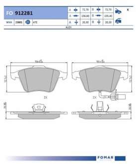 Колодки гальмівні дискові ПЕРЕДН D=345MM VW PASSAT 2.0 3.2 05-,GOLF V 06-,SKODA SUPERB 1.4-3.6 08-,S -ua FOMAR FO 912281