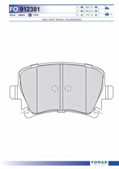 Колодки гальмівні дискові ЗАДН SKODA OCTAVIA 04-13. SUPERB 08-15. VW GOLF 03-13. JETTA 05-10. PASSAT -ua FOMAR FO 912381