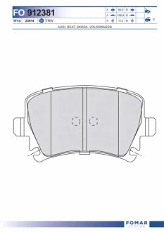 Колодки тормозные дисковые задние SKODA OCTAVIA 04-13. SUPERB 08-15. VW GOLF 03-13. JETTA 05-10. PASSAT FOMAR FO 912381